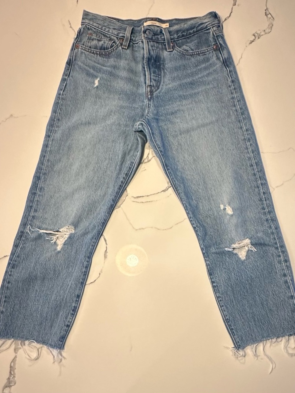Levi's Light Blue Distressed Cropped Wedgie Jeans